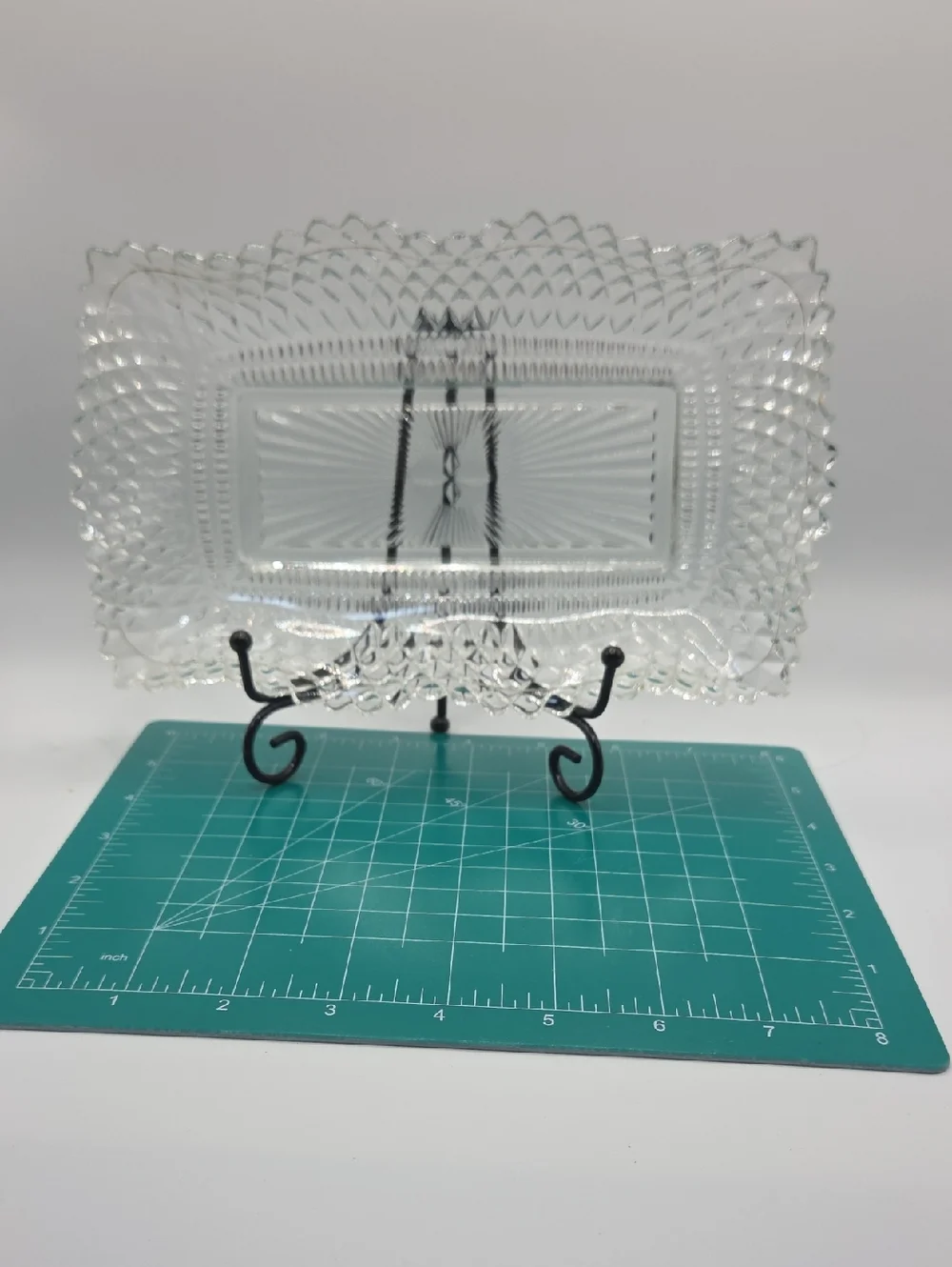 Indiana Glass. Diamond Pattern Vintage Pressed Glass Tray